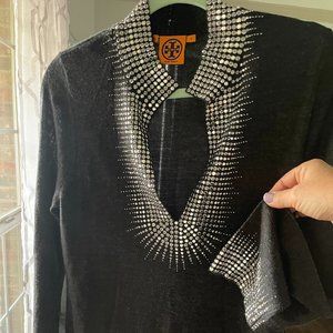 Tory Burch Rhinestone Tunic Gray Sweater, size M